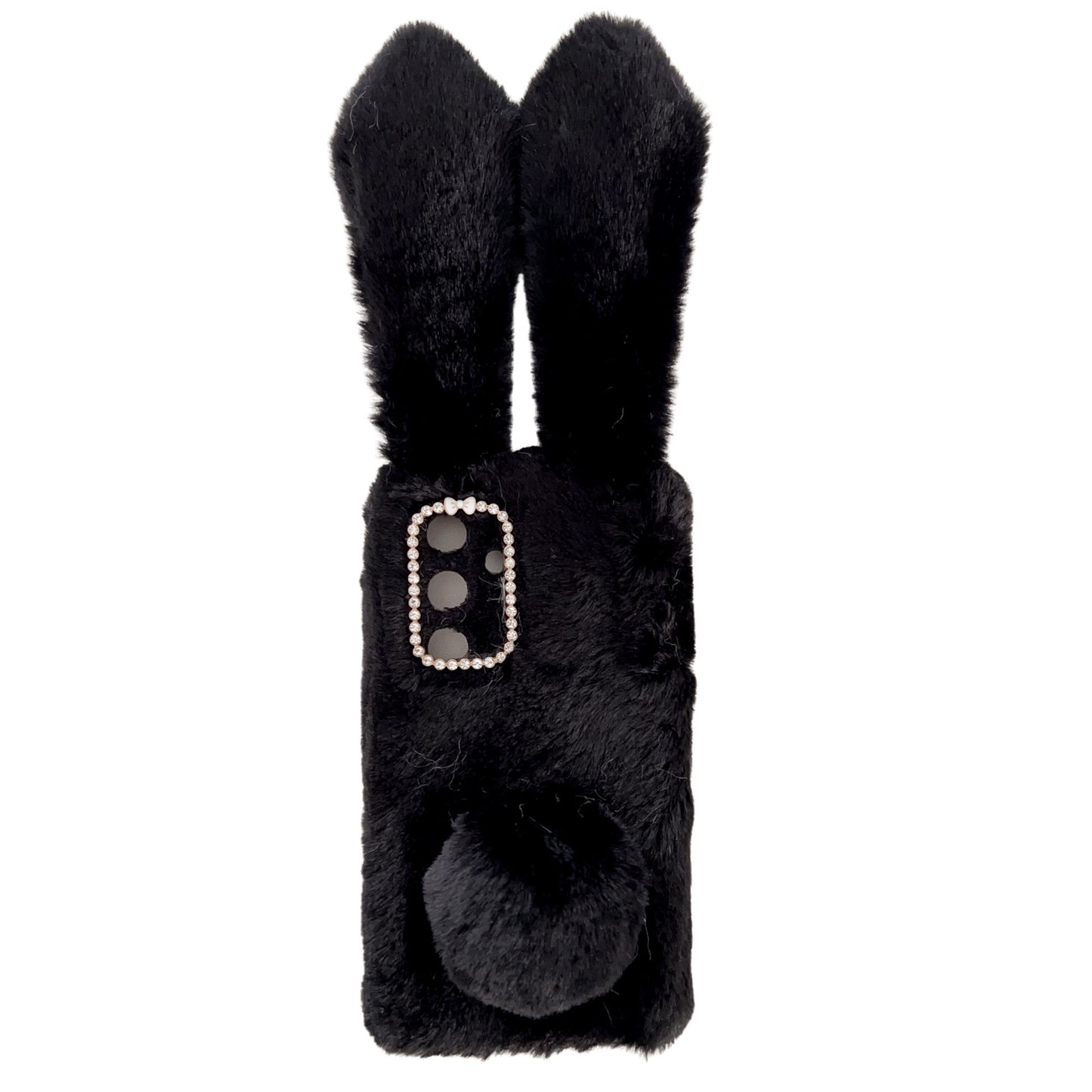 For Samsung Galaxy S24+ Case 3D Bunny Ears Fuzzy Winter Warm Phone Cover - Black
