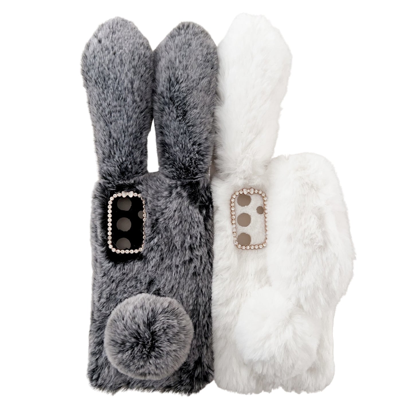 For Samsung Galaxy S24 Case 3D Bunny Ears Soft Furry Hairball Fuzzy Phone Cover - Brown