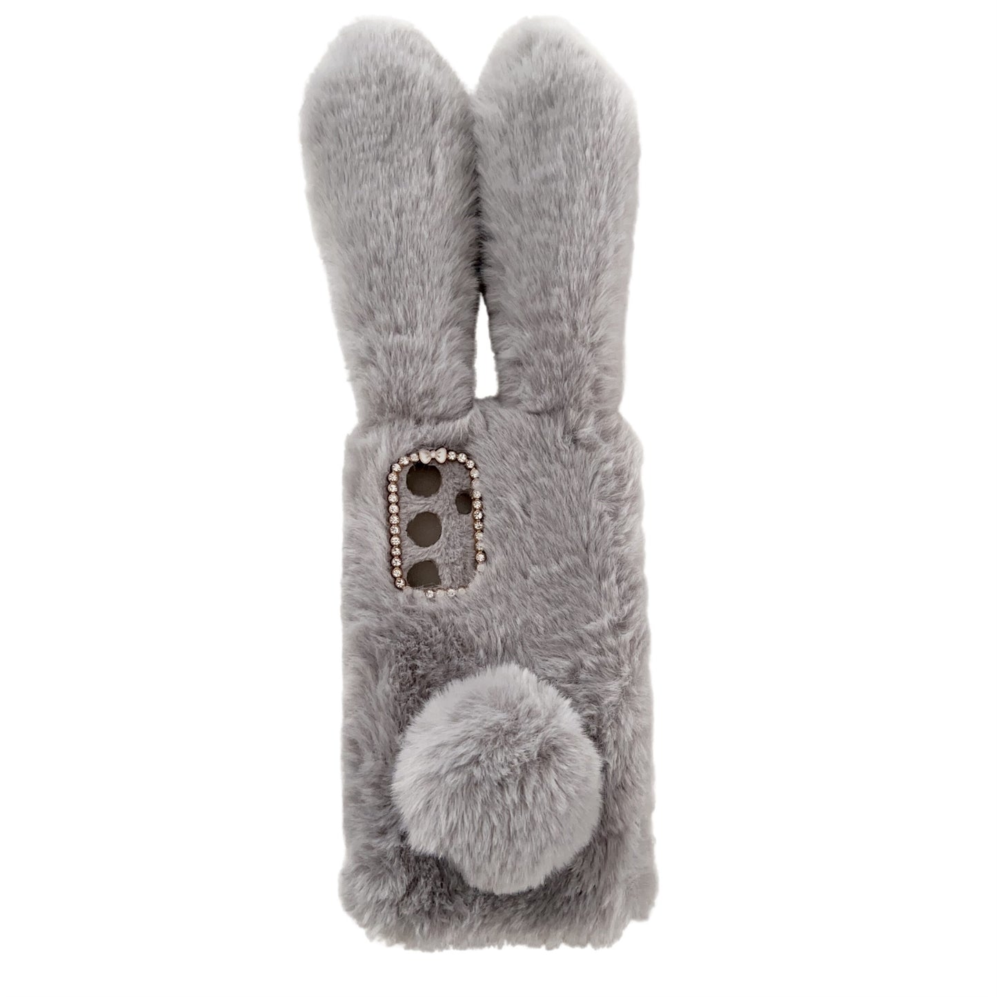 For Samsung Galaxy S24 Case 3D Bunny Ears Soft Furry Hairball Fuzzy Phone Cover - Light Grey