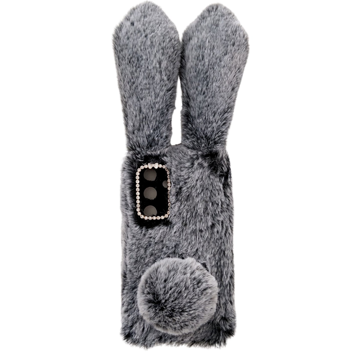 For Samsung Galaxy S24 Case 3D Bunny Ears Soft Furry Hairball Fuzzy Phone Cover - Dark Grey