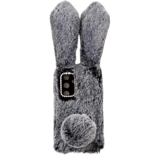 For Samsung Galaxy S24 Case 3D Bunny Ears Soft Furry Hairball Fuzzy Phone Cover - Dark Grey