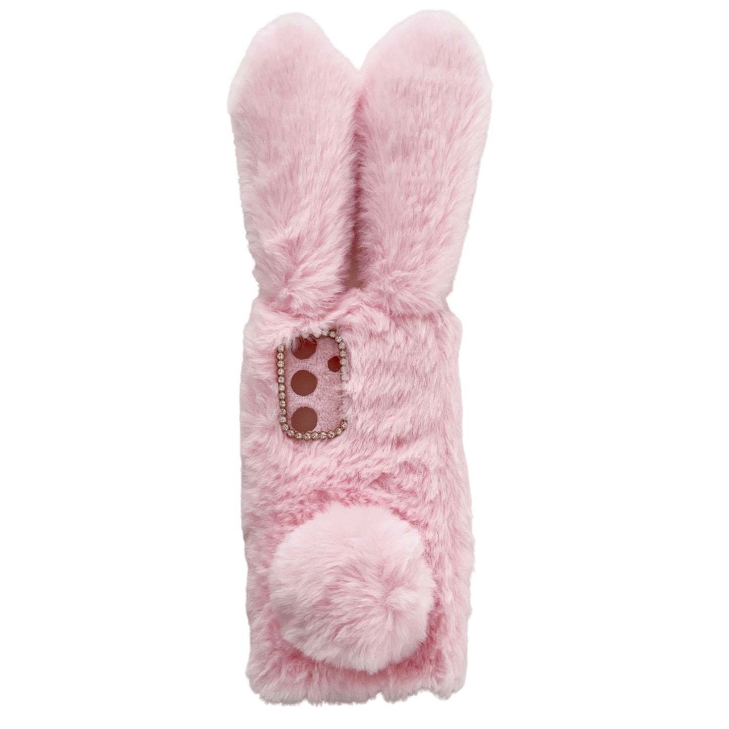 For Samsung Galaxy S24 Case 3D Bunny Ears Soft Furry Hairball Fuzzy Phone Cover - Pink