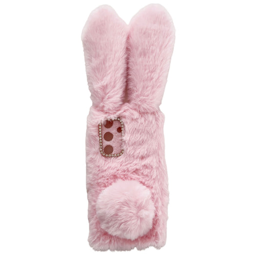 For Samsung Galaxy S24 Case 3D Bunny Ears Soft Furry Hairball Fuzzy Phone Cover - Pink
