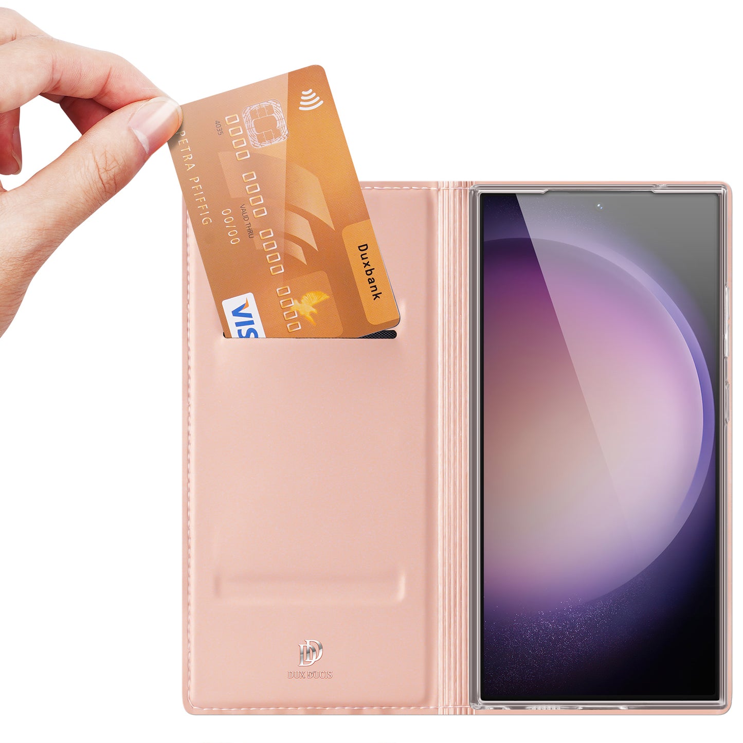 DUX DUCIS Skin Pro Series For Samsung Galaxy S24 Ultra Case PU Leather Phone Cover with Card Slot - Pink