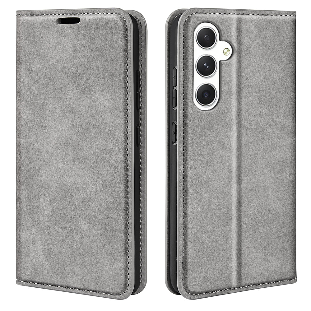 For Samsung Galaxy S24+ Case Skin-touch Leather Wallet Phone Cover - Grey