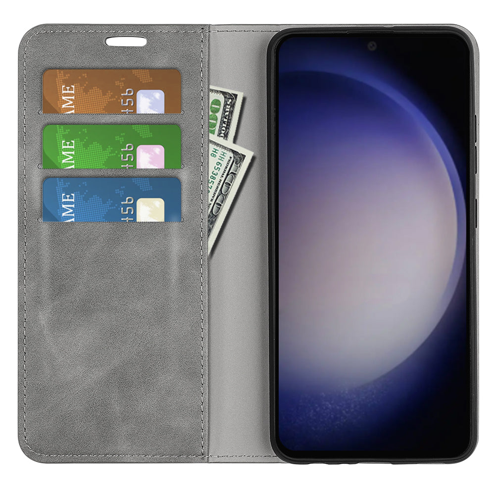 For Samsung Galaxy S24+ Case Skin-touch Leather Wallet Phone Cover - Grey