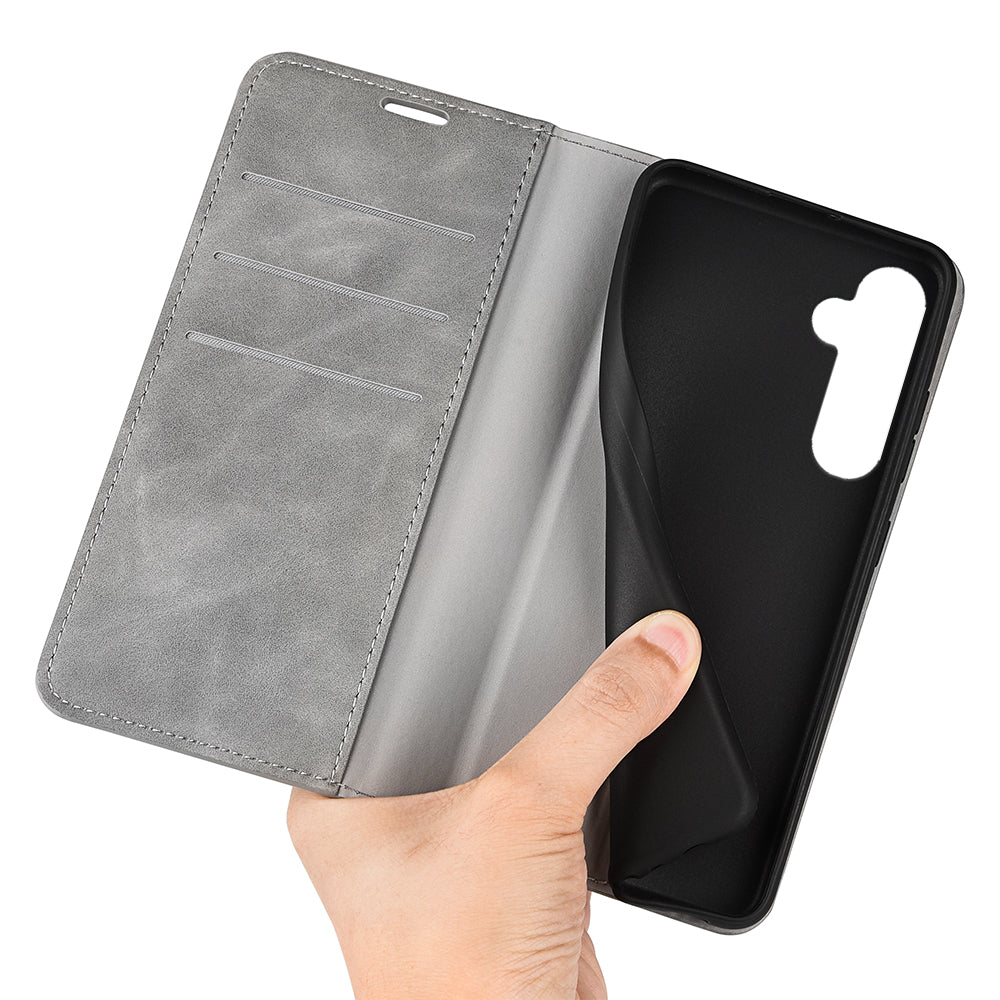 For Samsung Galaxy S24+ Case Skin-touch Leather Wallet Phone Cover - Grey