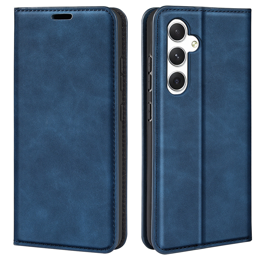 For Samsung Galaxy S24+ Case Skin-touch Leather Wallet Phone Cover - Blue