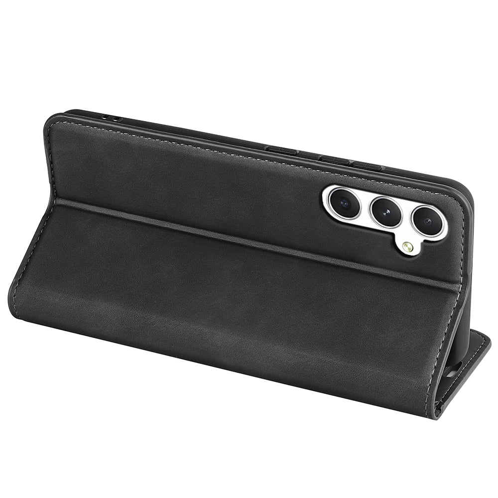 For Samsung Galaxy S24+ Case Skin-touch Leather Wallet Phone Cover - Black