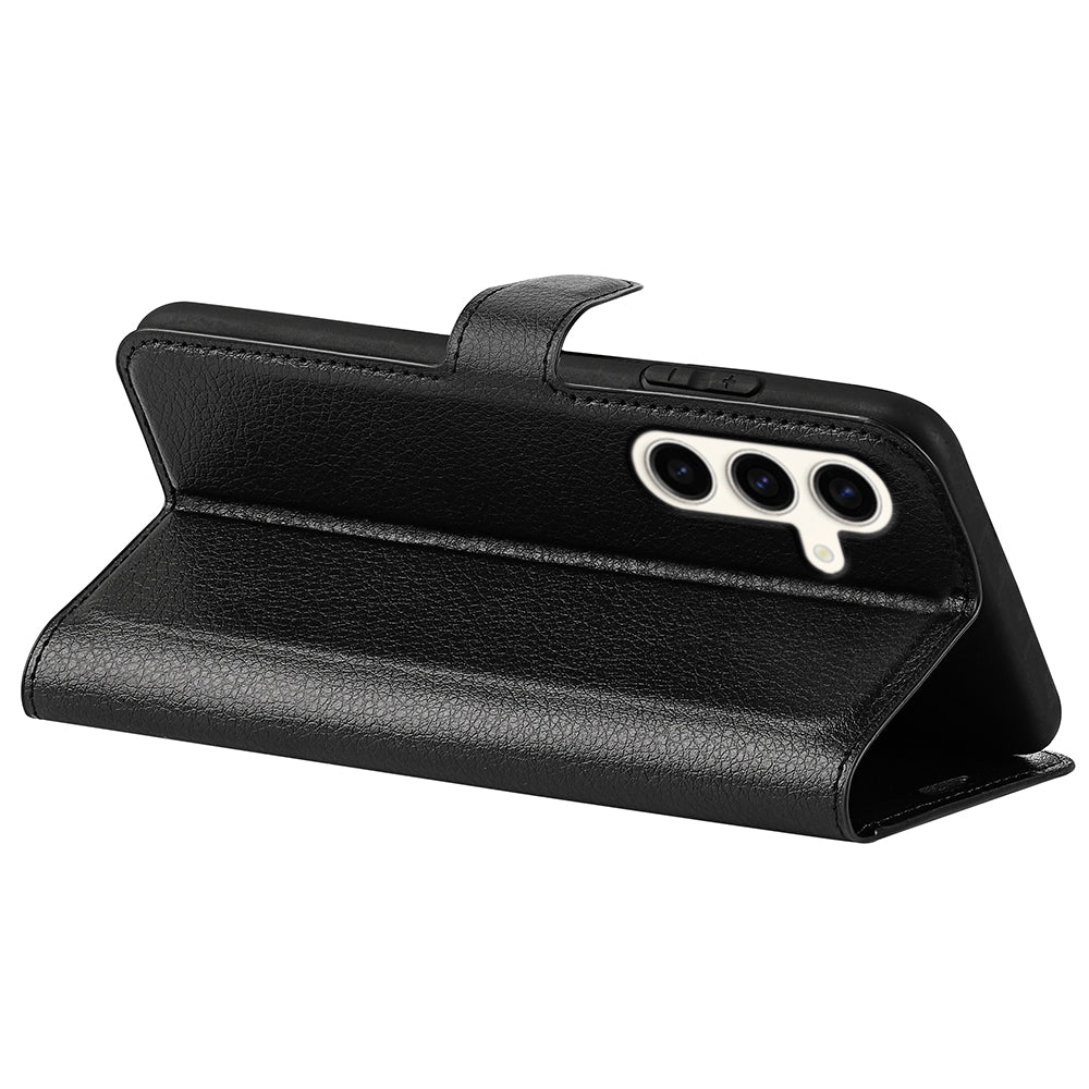 For Samsung Galaxy S24+ Case Wallet Stand Litchi Texture Phone Cover - Black
