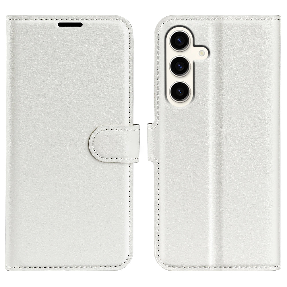 For Samsung Galaxy S24+ Case Wallet Stand Litchi Texture Phone Cover - White