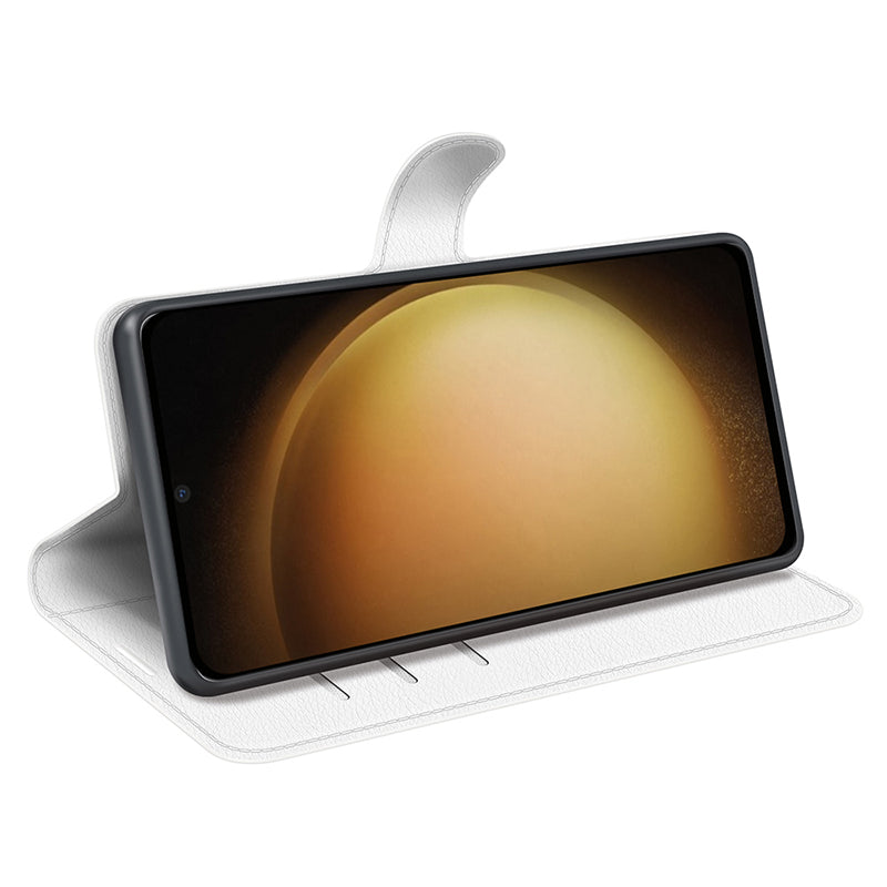 For Samsung Galaxy S24+ Case Wallet Stand Litchi Texture Phone Cover - White