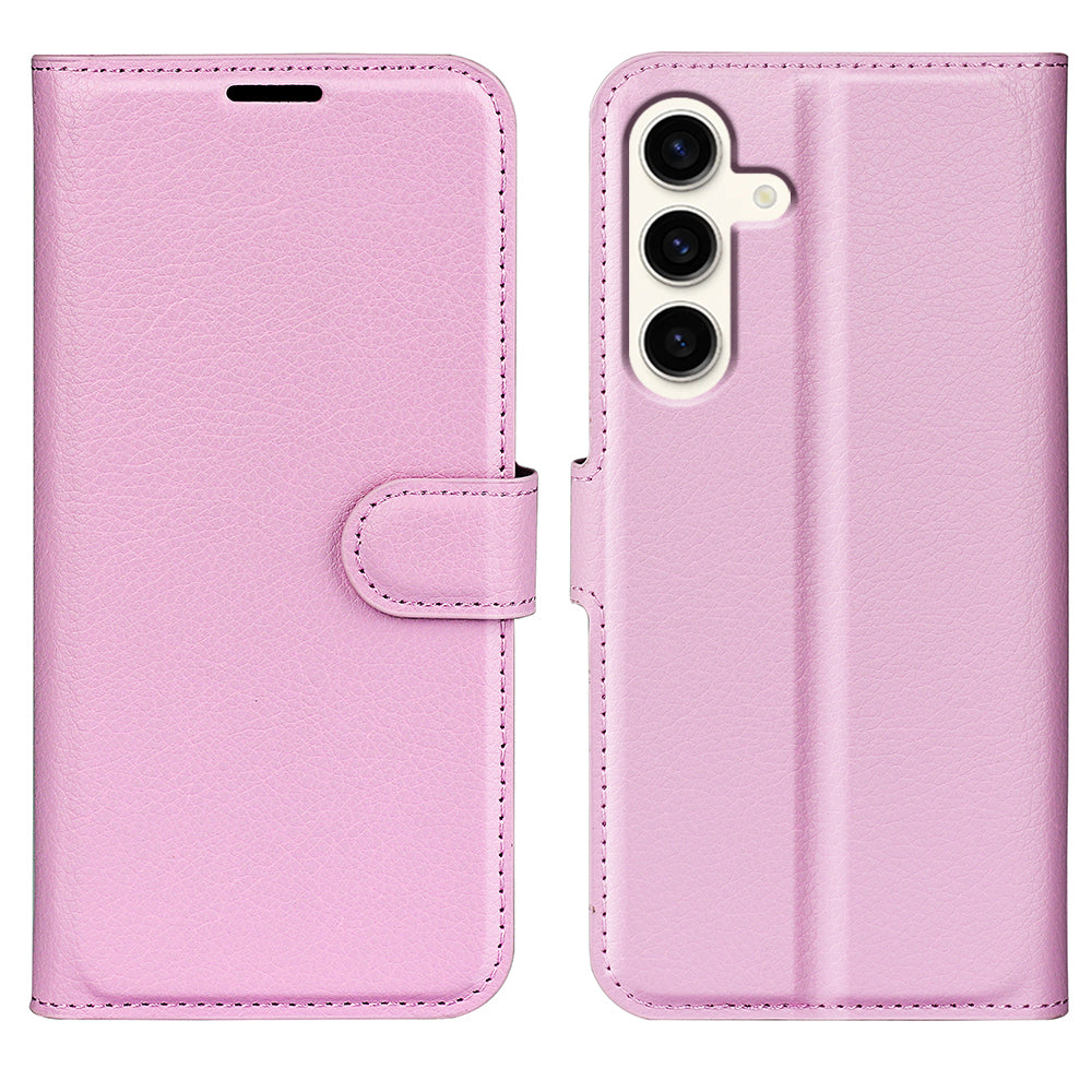 For Samsung Galaxy S24+ Case Wallet Stand Litchi Texture Phone Cover - Pink