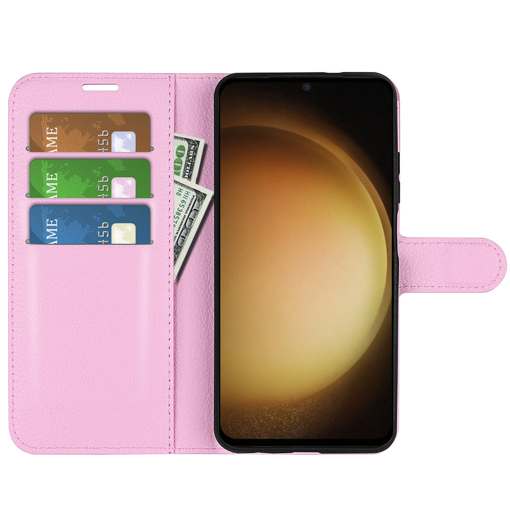 For Samsung Galaxy S24+ Case Wallet Stand Litchi Texture Phone Cover - Pink