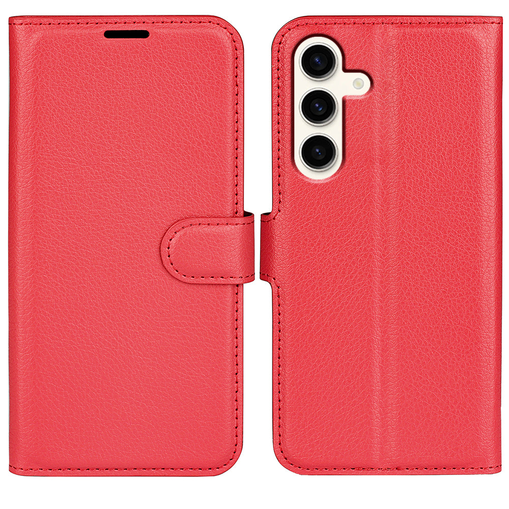 For Samsung Galaxy S24+ Case Wallet Stand Litchi Texture Phone Cover - Red