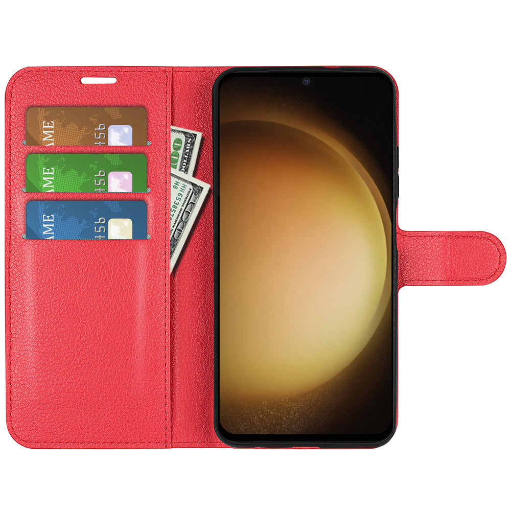 For Samsung Galaxy S24+ Case Wallet Stand Litchi Texture Phone Cover - Red