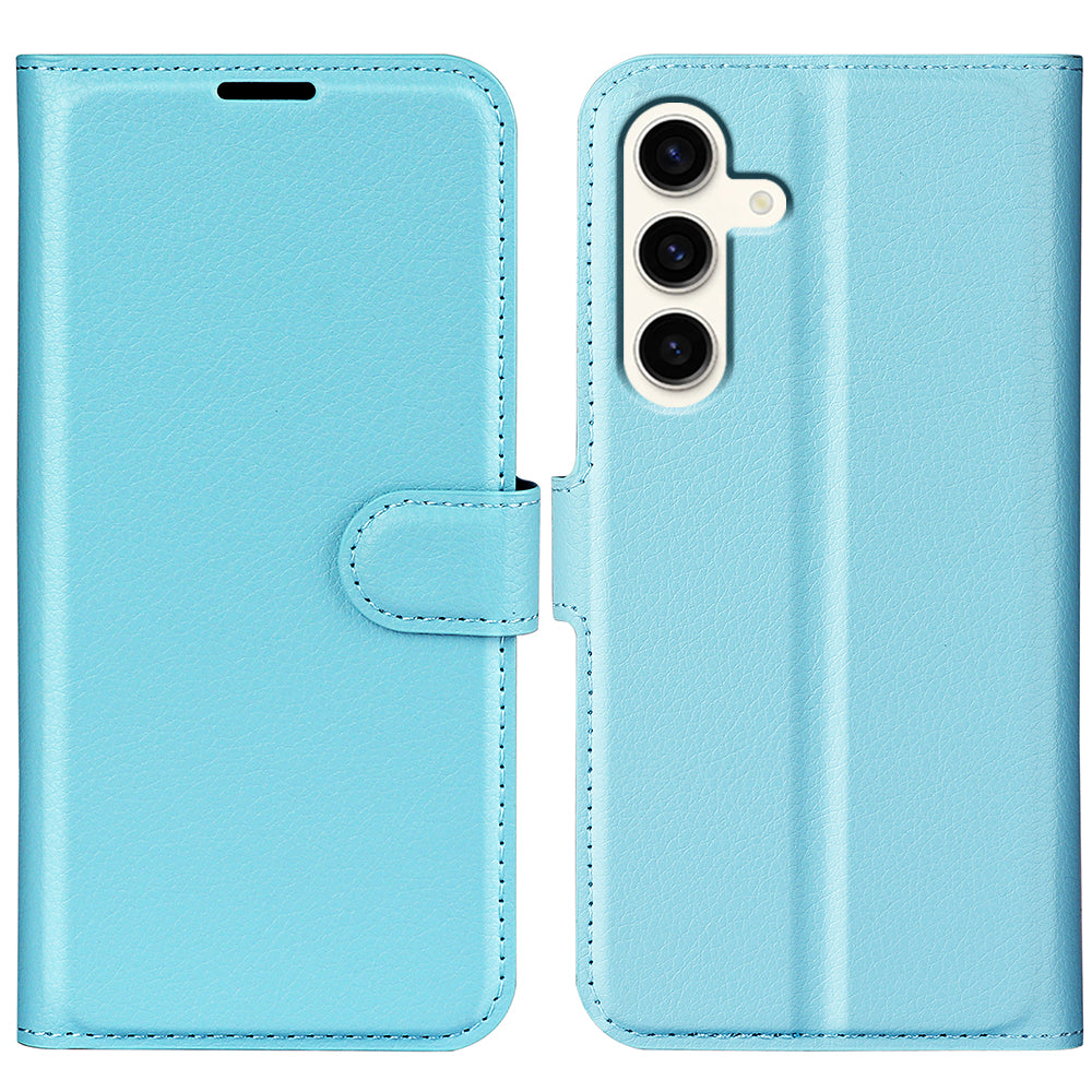 For Samsung Galaxy S24+ Case Wallet Stand Litchi Texture Phone Cover - Blue