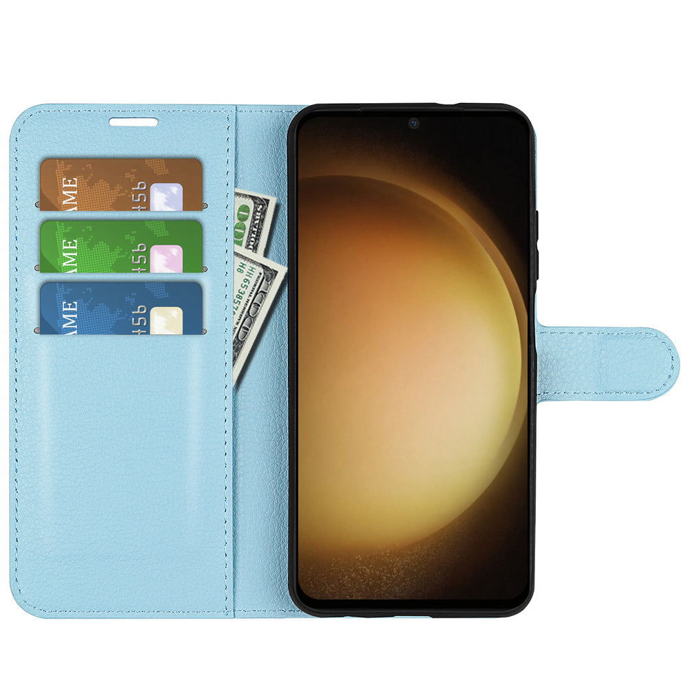 For Samsung Galaxy S24+ Case Wallet Stand Litchi Texture Phone Cover - Blue