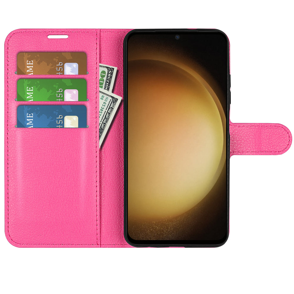 For Samsung Galaxy S24+ Case Wallet Stand Litchi Texture Phone Cover - Rose