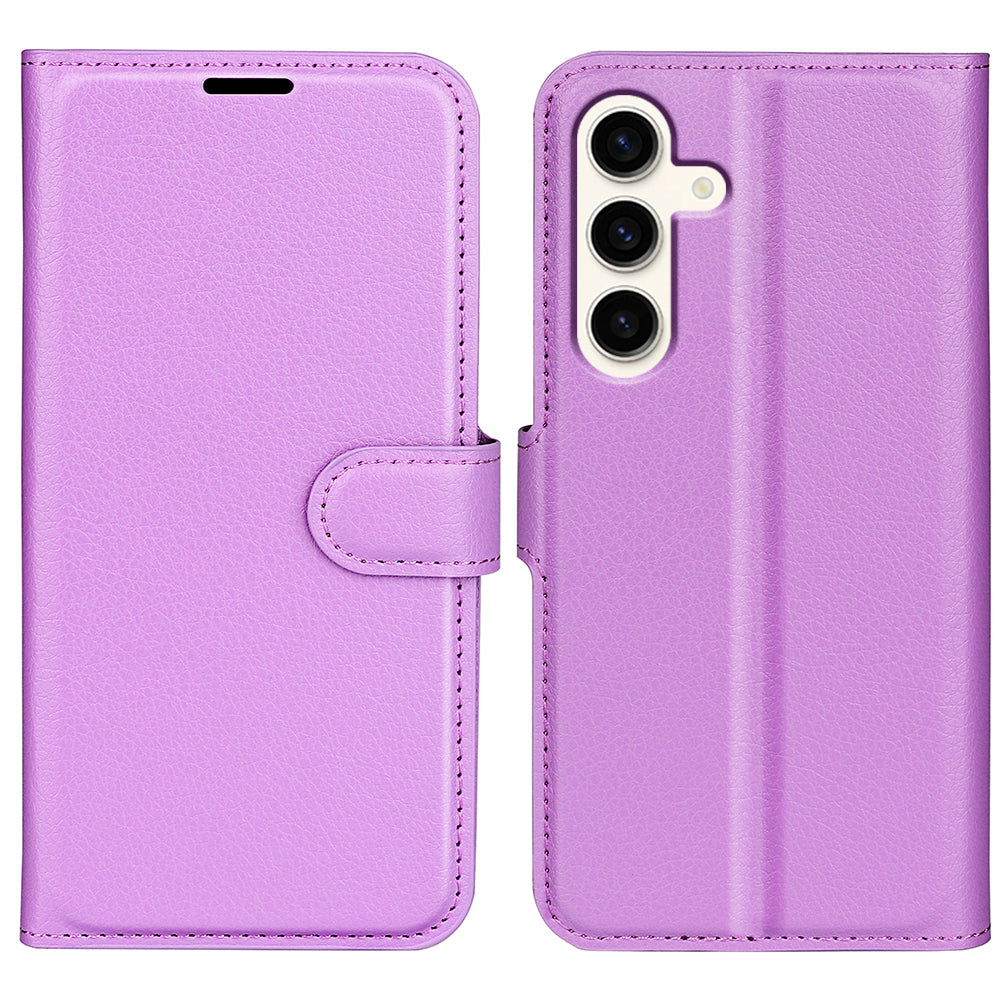 For Samsung Galaxy S24+ Case Wallet Stand Litchi Texture Phone Cover - Purple