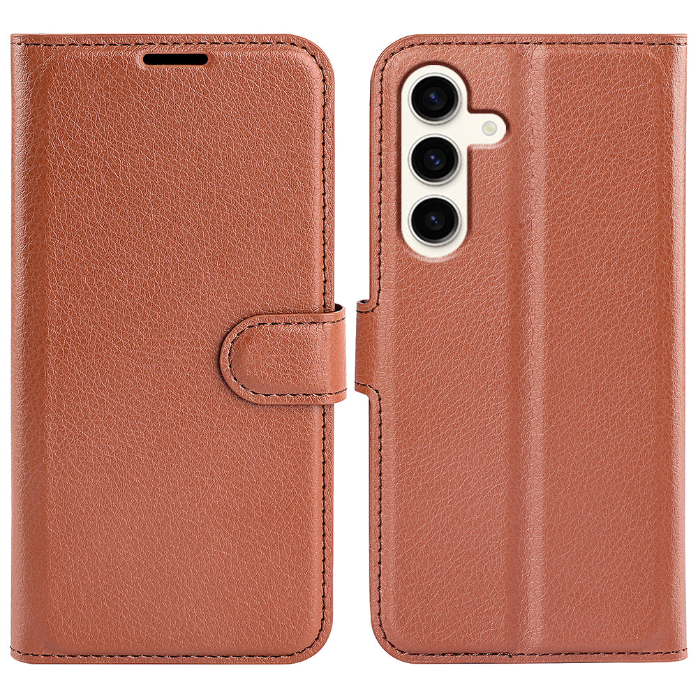 For Samsung Galaxy S24+ Case Wallet Stand Litchi Texture Phone Cover - Brown