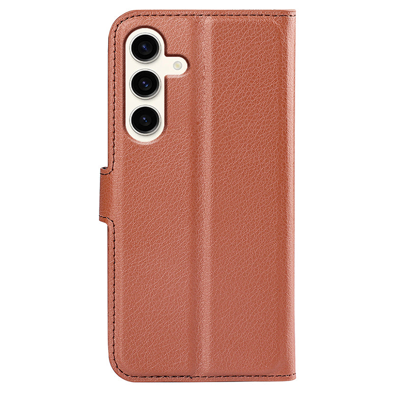 For Samsung Galaxy S24+ Case Wallet Stand Litchi Texture Phone Cover - Brown