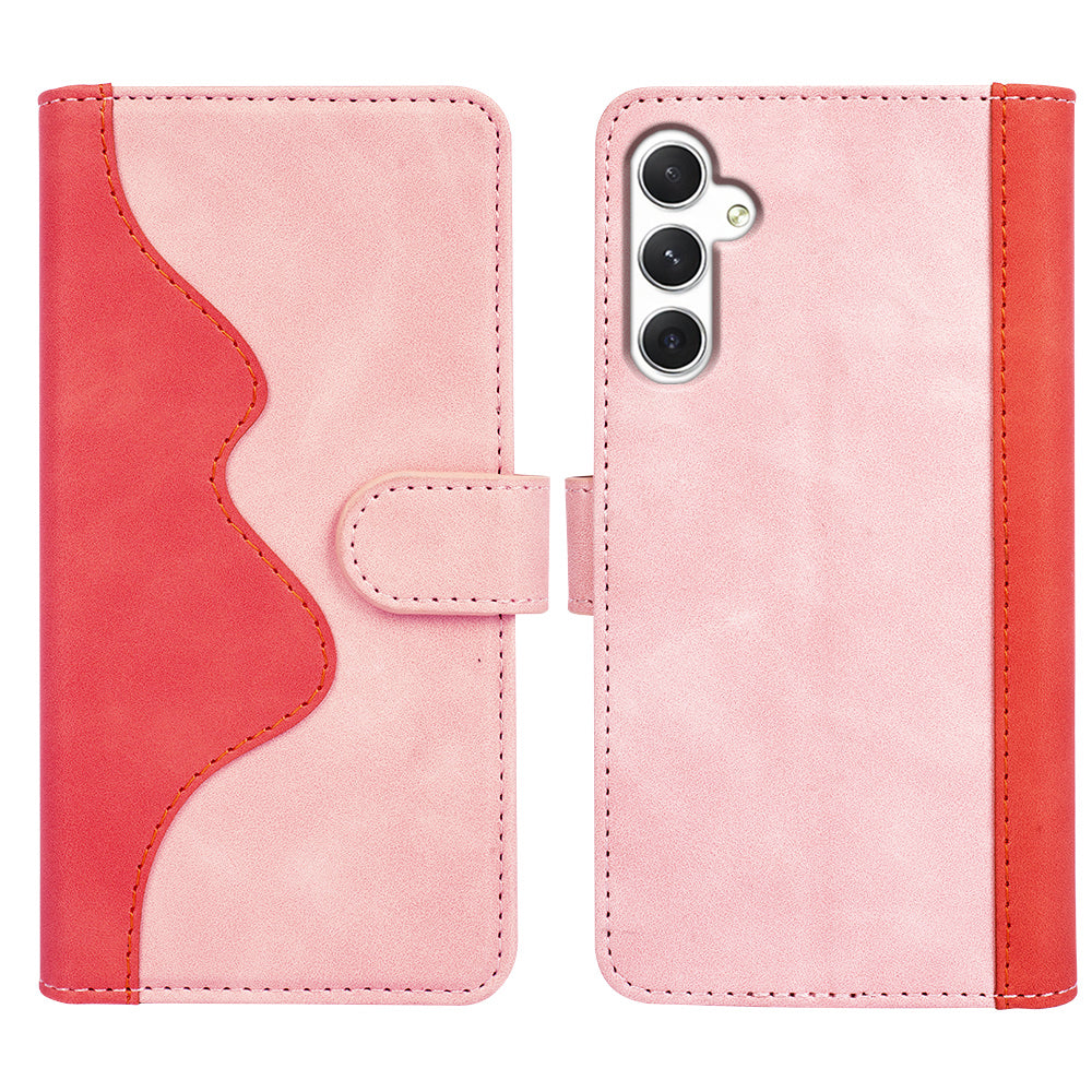 For Samsung Galaxy S24 Case Wallet Color Splicing PU Leather Folio Phone Cover - Pink