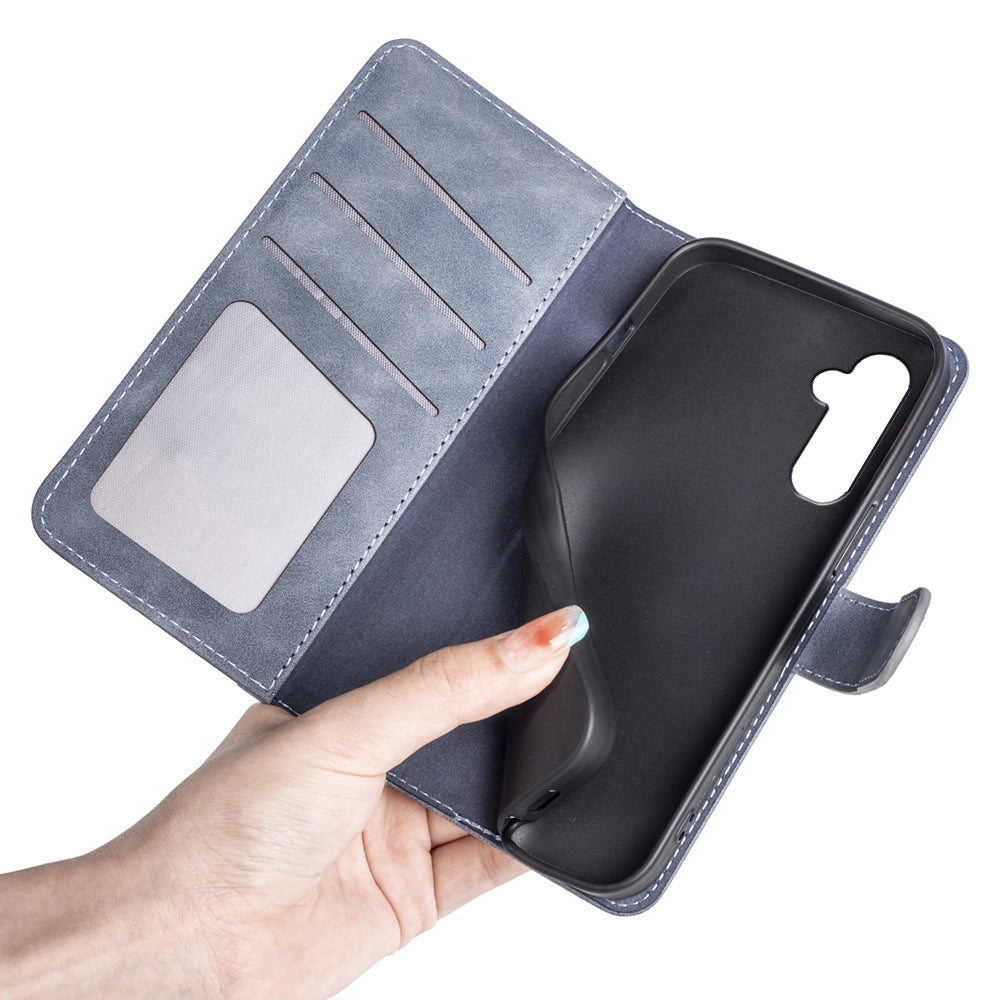 For Samsung Galaxy S24 Case Wallet Color Splicing PU Leather Folio Phone Cover - Blue