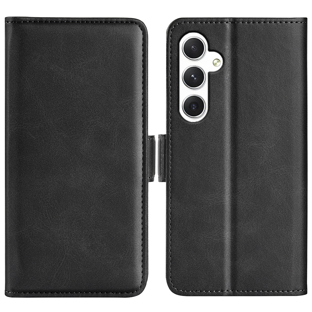For Samsung Galaxy S24 Case PU Leather Dual Magnetic Clasp Protective Cover - Black