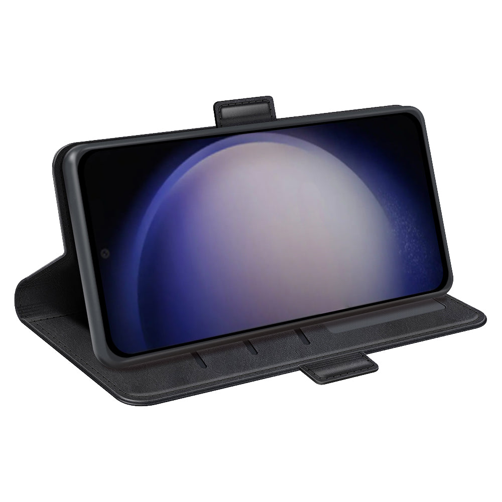 For Samsung Galaxy S24 Case PU Leather Dual Magnetic Clasp Protective Cover - Black