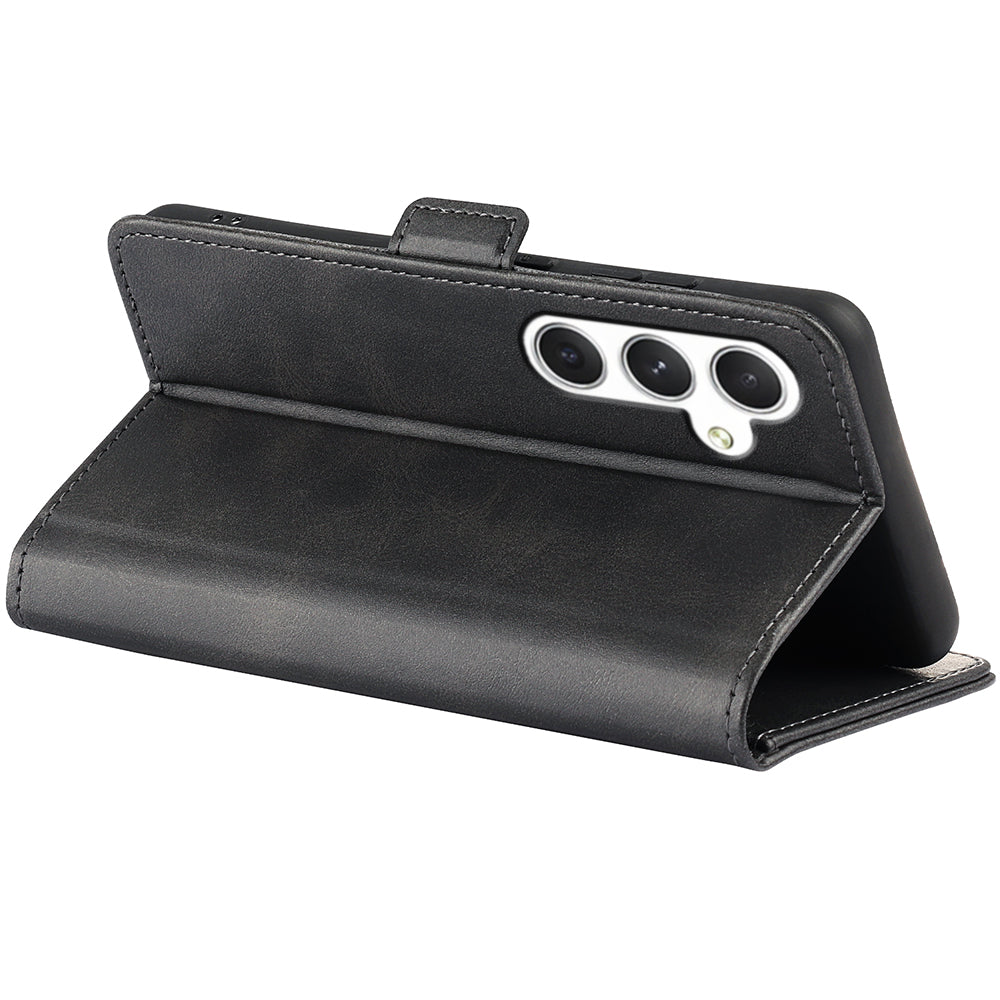 For Samsung Galaxy S24 Case PU Leather Dual Magnetic Clasp Protective Cover - Black
