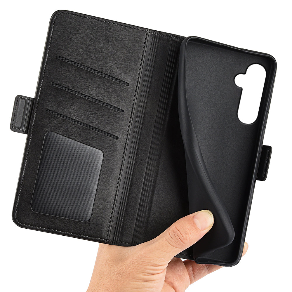 For Samsung Galaxy S24 Case PU Leather Dual Magnetic Clasp Protective Cover - Black