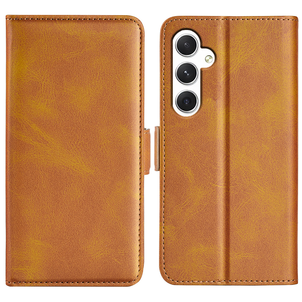 For Samsung Galaxy S24 Case PU Leather Dual Magnetic Clasp Protective Cover - Yellow