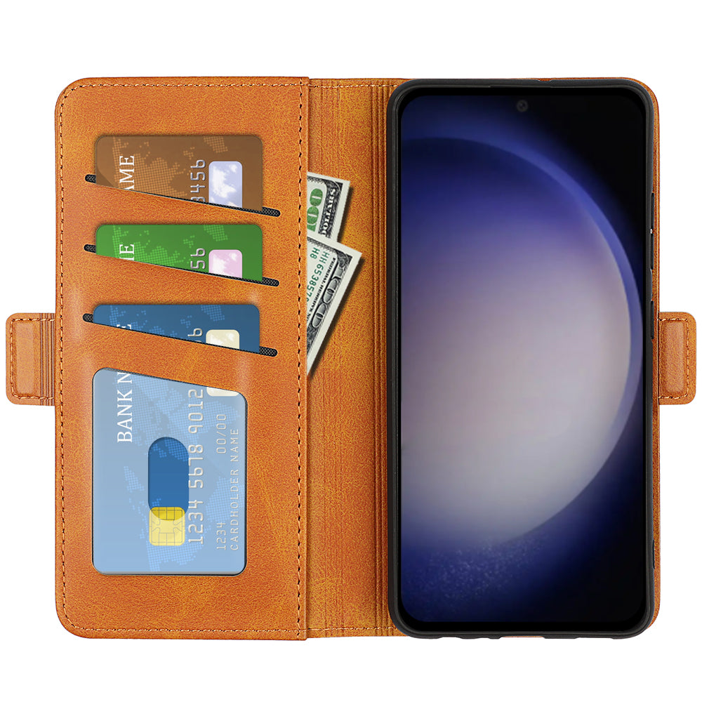 For Samsung Galaxy S24 Case PU Leather Dual Magnetic Clasp Protective Cover - Yellow