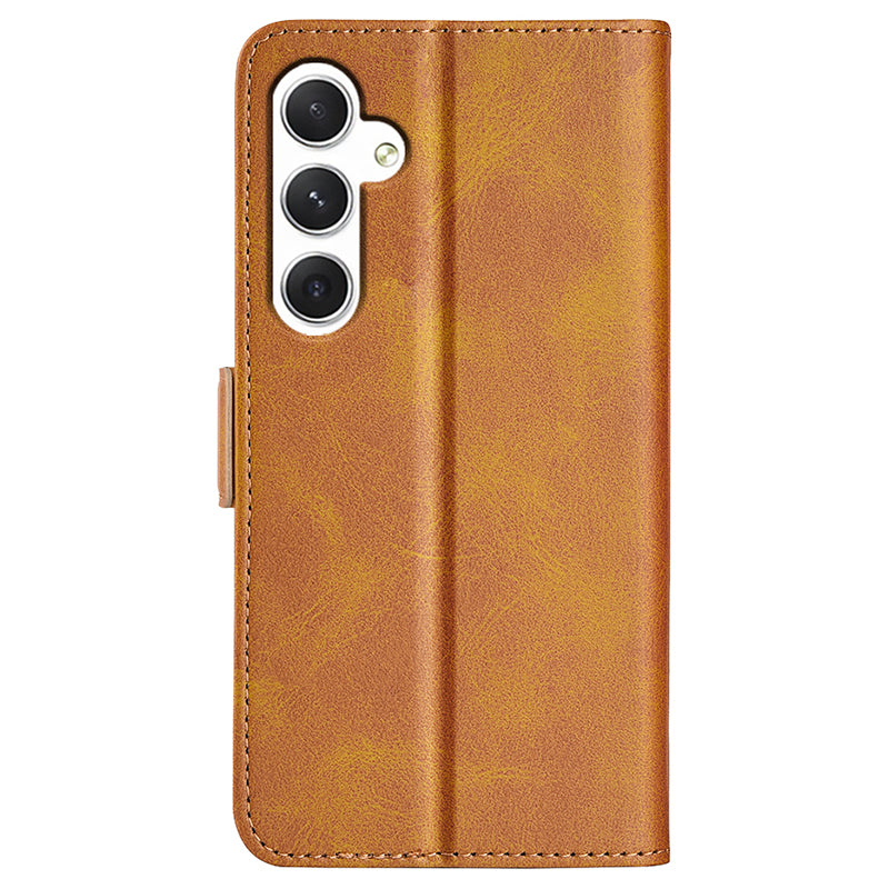 For Samsung Galaxy S24 Case PU Leather Dual Magnetic Clasp Protective Cover - Yellow