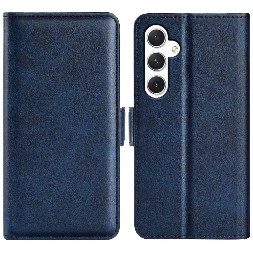 For Samsung Galaxy S24 Case PU Leather Dual Magnetic Clasp Protective Cover - Blue