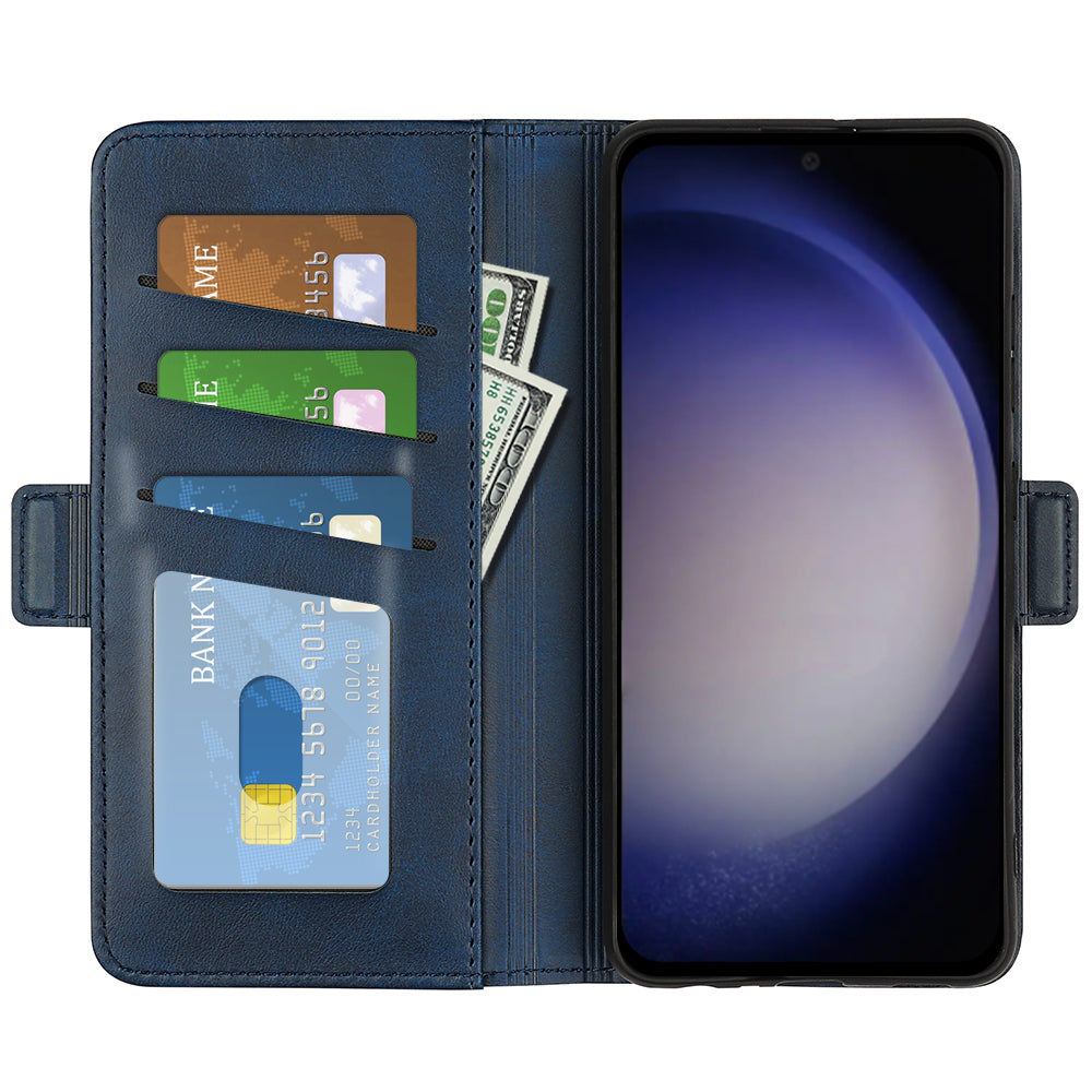 For Samsung Galaxy S24 Case PU Leather Dual Magnetic Clasp Protective Cover - Blue