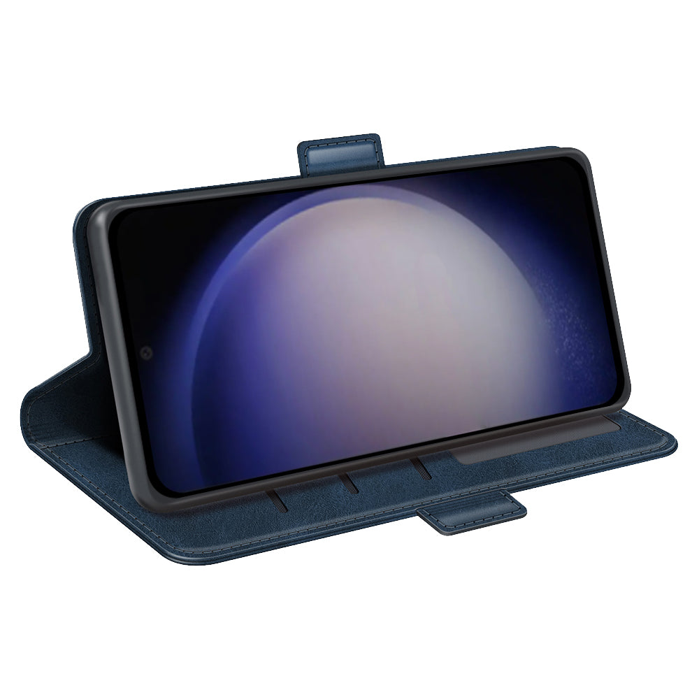 For Samsung Galaxy S24 Case PU Leather Dual Magnetic Clasp Protective Cover - Blue