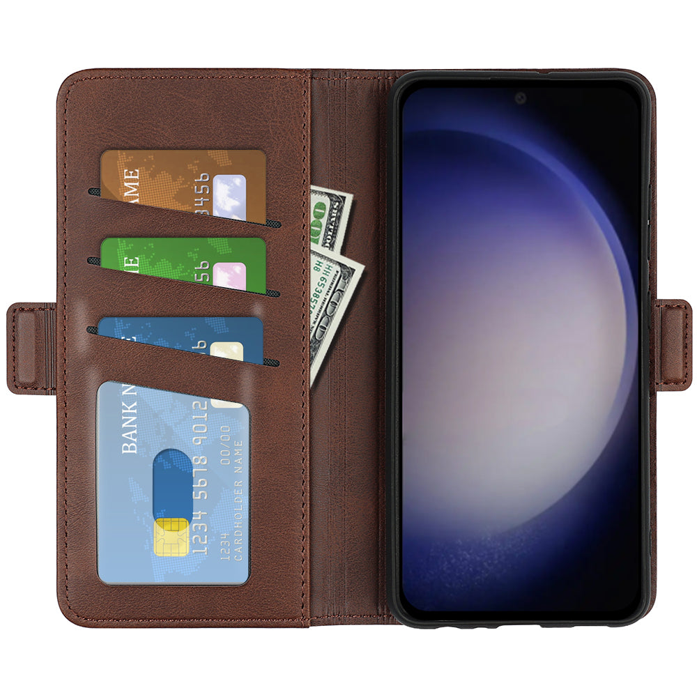 For Samsung Galaxy S24 Case PU Leather Dual Magnetic Clasp Protective Cover - Brown
