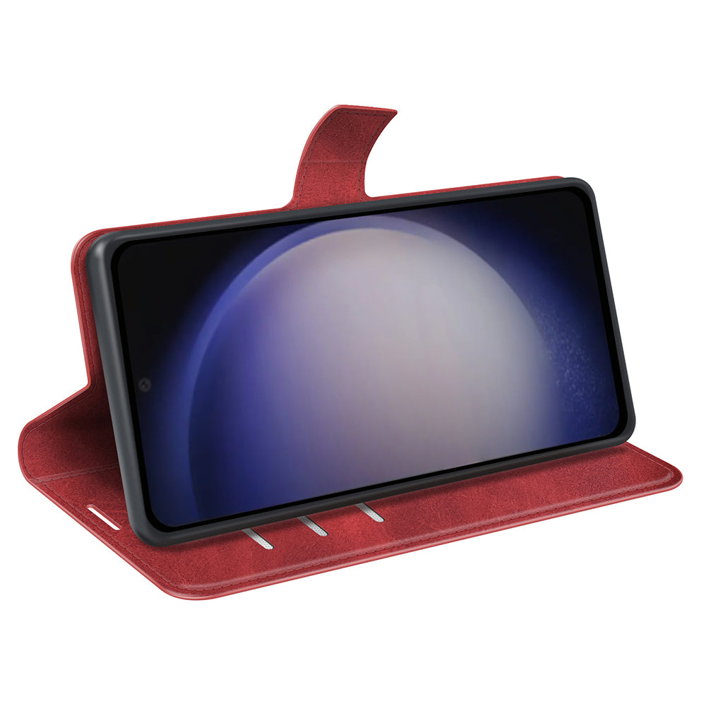 For Samsung Galaxy S24+ Case PU Leather Flip Stand Wallet Phone Cover - Red
