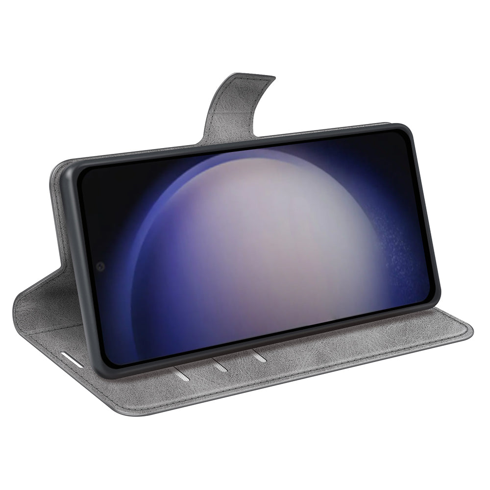 For Samsung Galaxy S24+ Case PU Leather Flip Stand Wallet Phone Cover - Grey