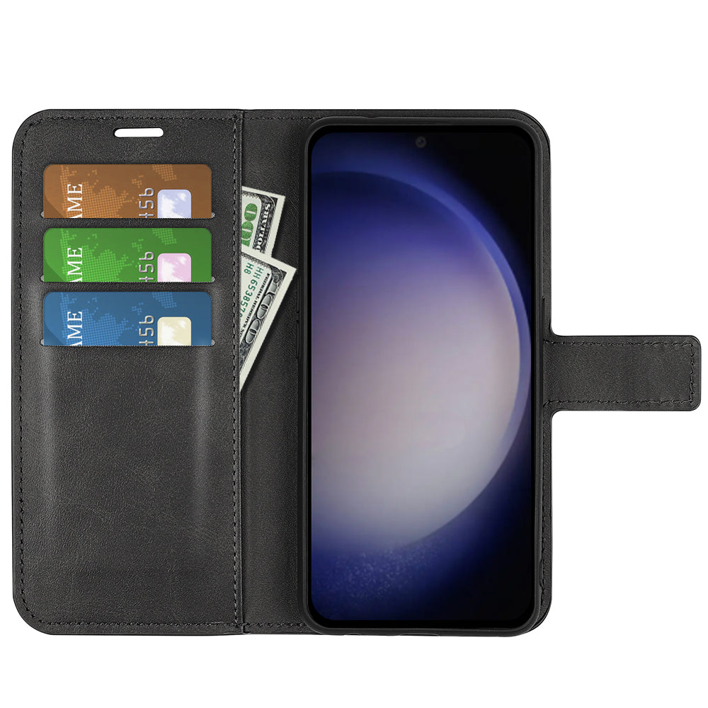 For Samsung Galaxy S24+ Case PU Leather Flip Stand Wallet Phone Cover - Black