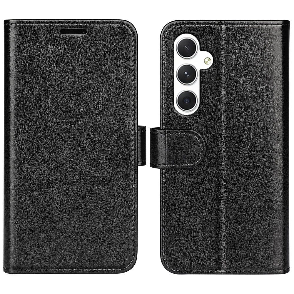 For Samsung Galaxy S24+ Case Crazy Horse Texture Magnetic Flip Phone Cover - Black