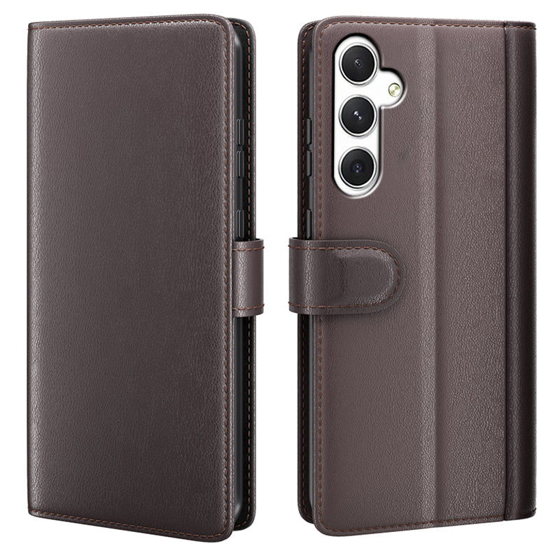 For Samsung Galaxy S24 Case Flip Wallet Genuine Split Leather Phone Cover - Brown