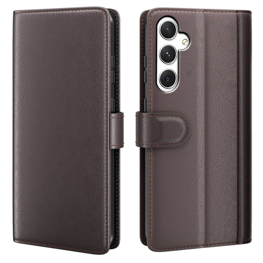 For Samsung Galaxy S24 Case Flip Wallet Genuine Split Leather Phone Cover - Brown