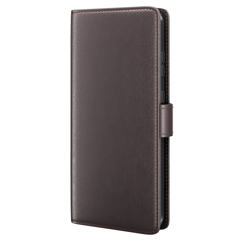 For Samsung Galaxy S24 Case Flip Wallet Genuine Split Leather Phone Cover - Brown