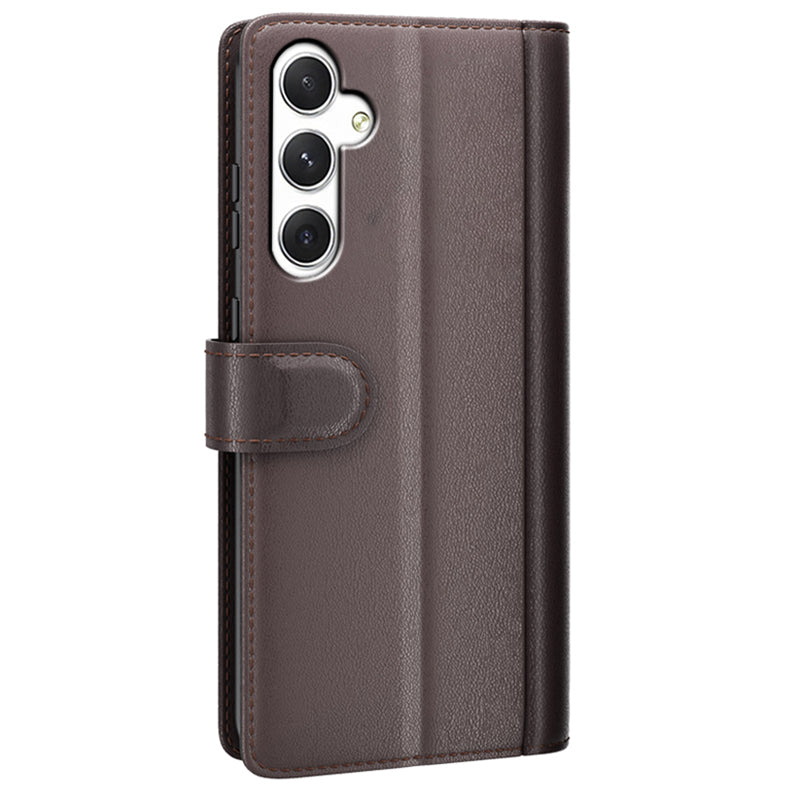For Samsung Galaxy S24 Case Flip Wallet Genuine Split Leather Phone Cover - Brown