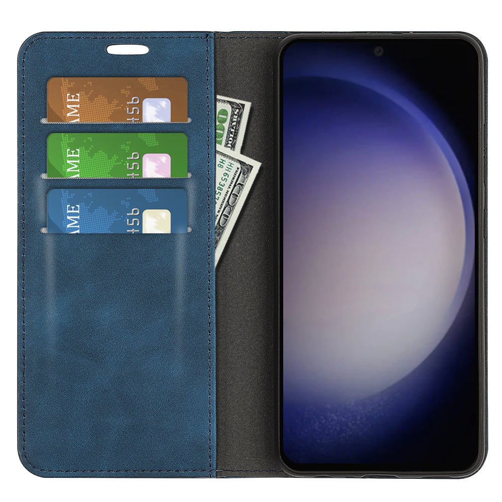 For Samsung Galaxy S24 Case Flip Wallet Skin-touch Phone Cover - Blue