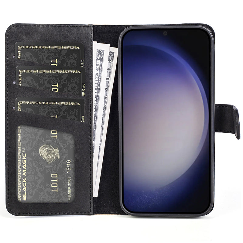 For Samsung Galaxy S24+ Case PU Leather Color Splicing Stand Phone Cover - Black