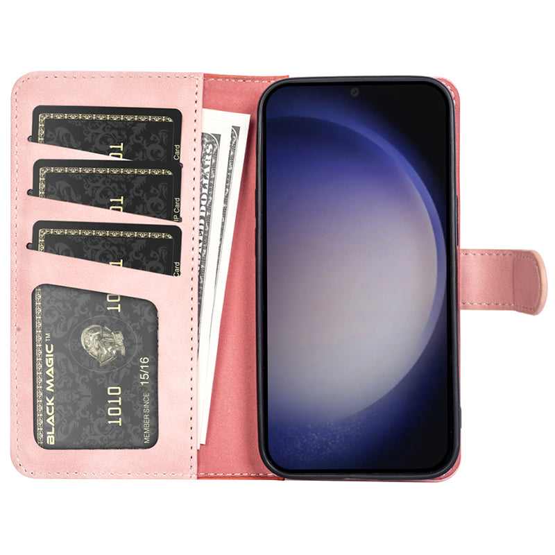 For Samsung Galaxy S24+ Case PU Leather Color Splicing Stand Phone Cover - Pink